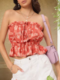 DressBerry Cutesy Chic Dobby Weave Strapless Smocked Top