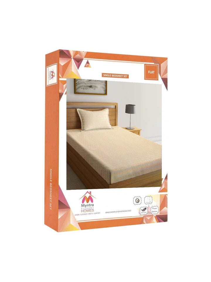 Myntra Elegant Homes Orange & Yellow Geometric 300 TC Single Cadar dengan 1 Sarung Bantal