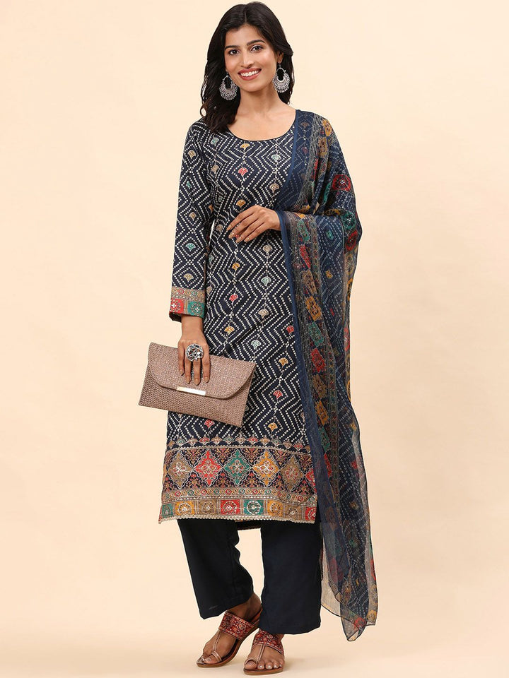 Mamicha Women Bandhani Printed Regular Pure Cotton Kurti with Palazzos & With Dupatta