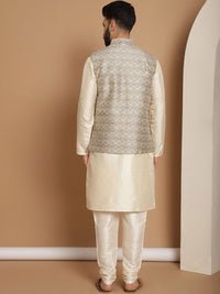 Anouk Woven Design Straight Kurta with Churidar & Nehru Jacket