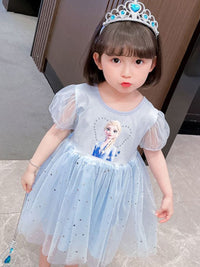 YK Girls Graphic Print Puff Sleeves Fit & Flare Dress