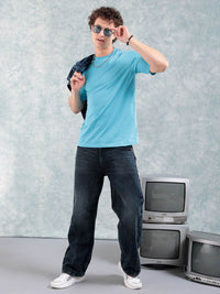 The Indian Garage Co Blue Round Neck Short Sleeves Regular T-shirt