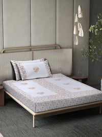 Myntra Elegant Homes White Floral Printed Pure Cotton 400 TC Single Bedsheet Set 88" x 59"