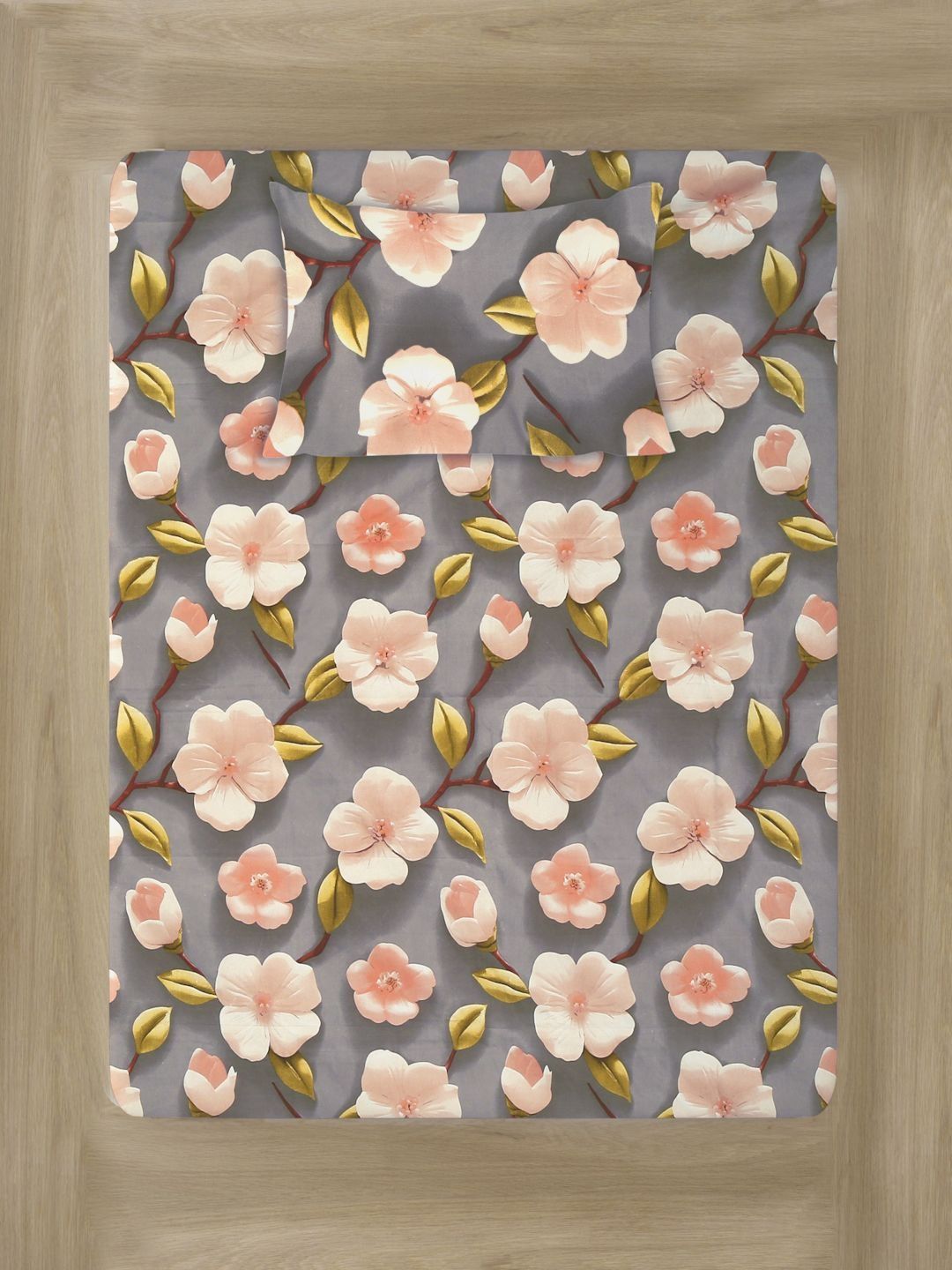 Myntra Elegant Homes Grey Dilengkapi 300 TC Single Cadar 7D Dengan 1 Sarung Bantal-225X150 cm