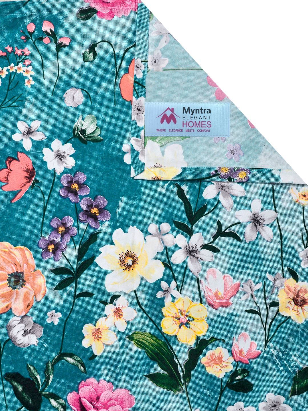 Myntra Elegant Homes Blue Floral 300 TC King Double Bedsheet with 2 Pillow Covers
