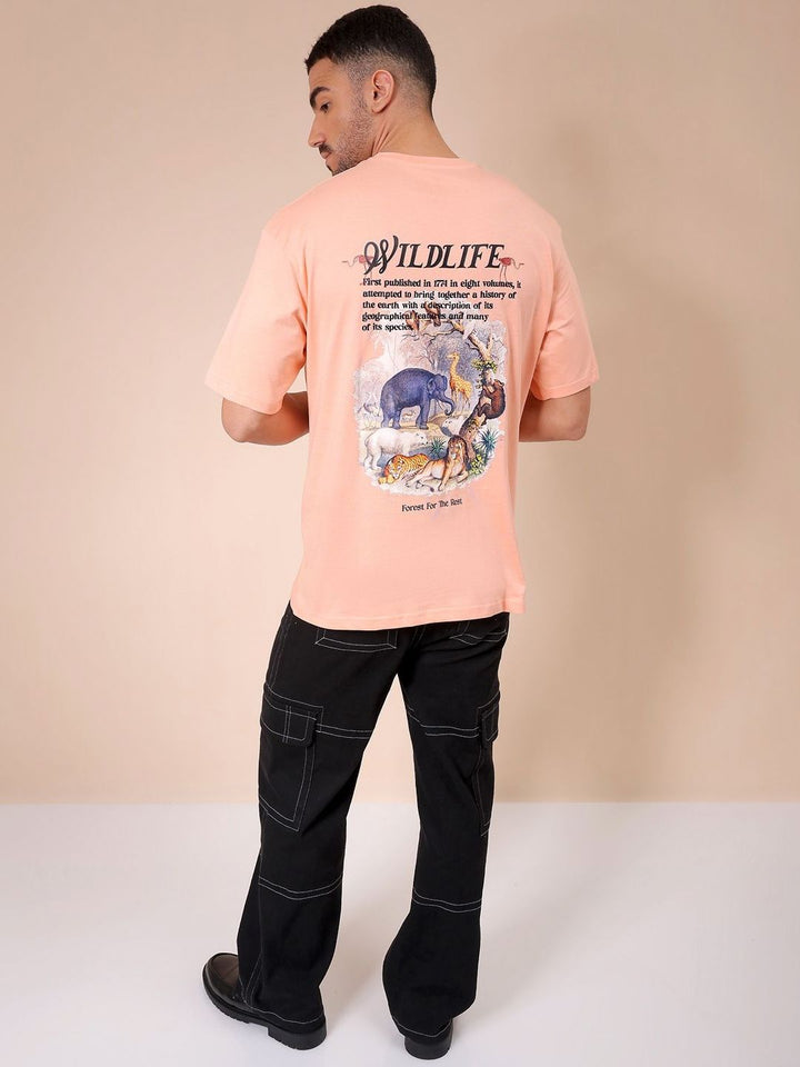 The Indian Garage Co Men Pure Cotton Graphic Printed Round Neck Cotton Oversized T-shirt