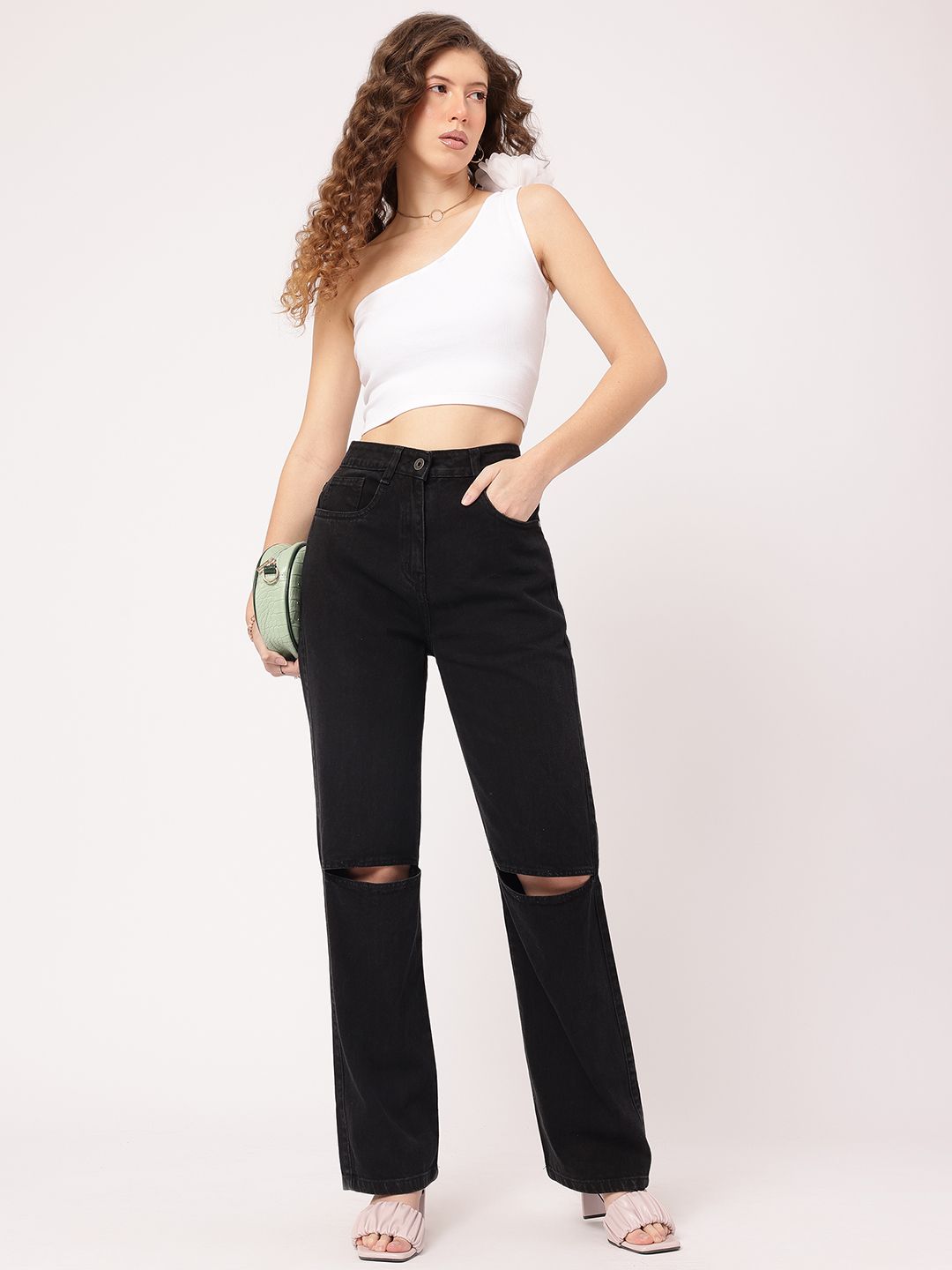 DressBerry Women Rebel Slash Knee Straight Fit Pure Cotton Jeans