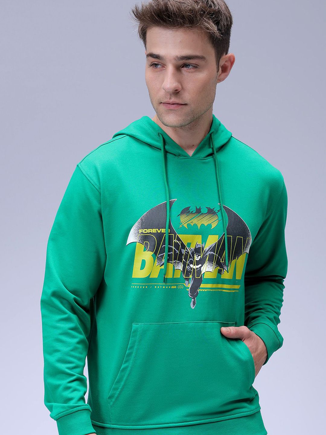 The Indian Garage Co Men Oversized Batman Printed Overhead Hooded Sweatshirt