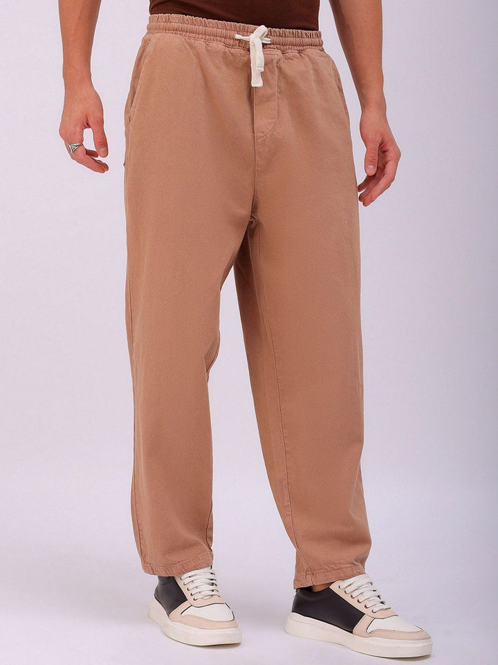 The Indian Garage Co Men Baggy Fit Cotton Elasticated Waist Jeans
