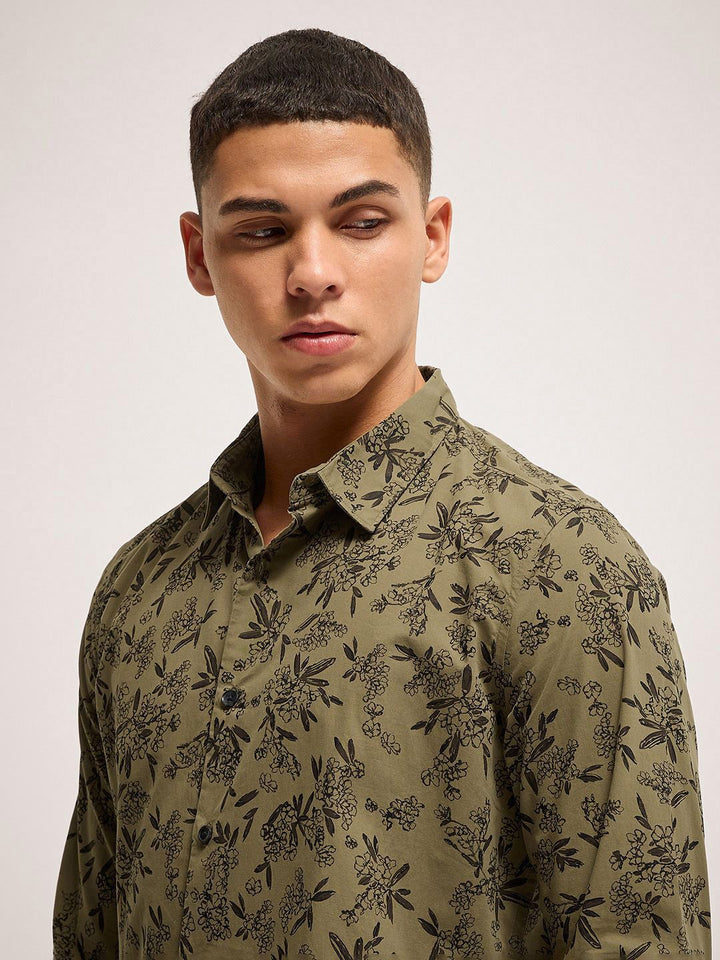 THE BEAR HOUSE Men Slim Fit Floral Printed Pure Cotton Casual Shirt
