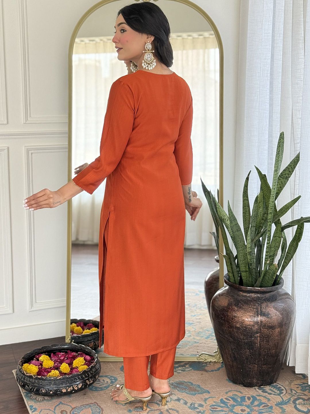 KALINI Women Ethnic Motifs Embroidered Thread Work Pure Silk Kurta with Trousers & Dupatta