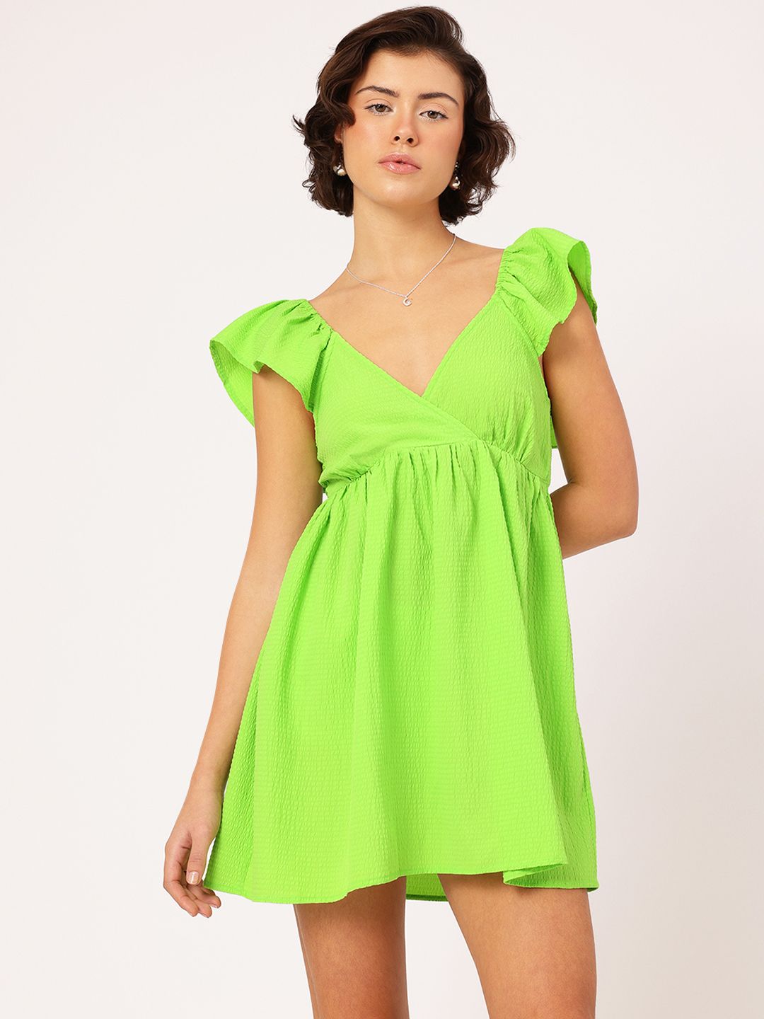 DressBerry Vibrant Vibes Seersucker Cut Out Detail Mini Dress