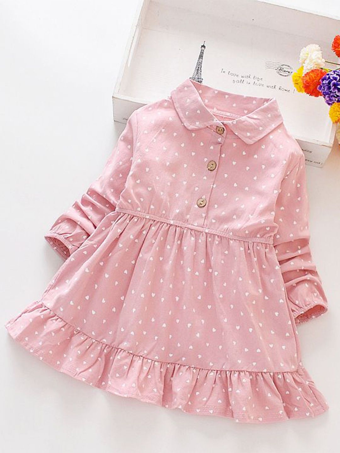 YK Girls Printed Puff Sleeve Cotton Fit & Flare Dress