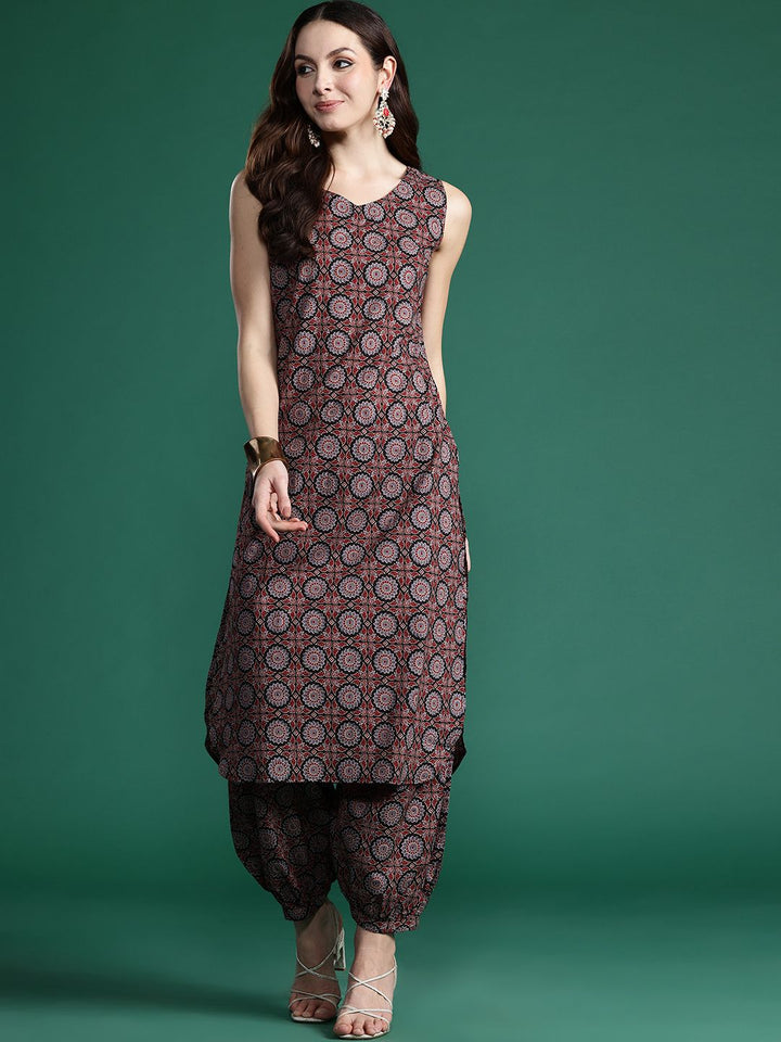 Indo Era Ajrakh Printed Regular Pure Cotton Kurta with Salwar