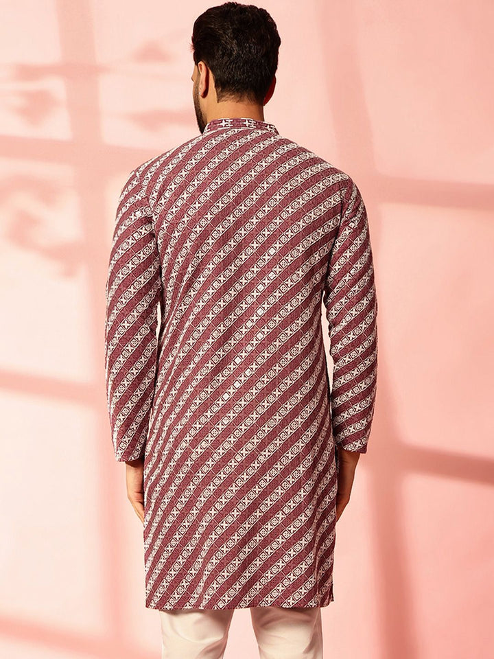 Anouk Geometrik Benang Sulam Kerja Kapas Kurta Lurus