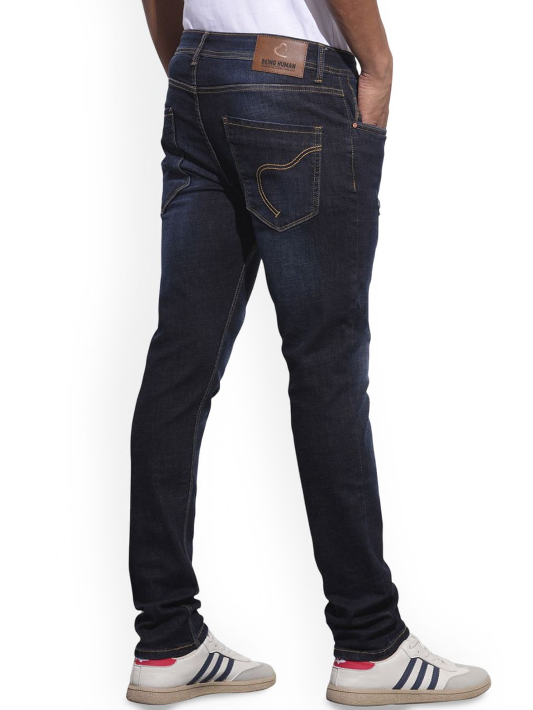 Being Human Men Classic Slim Fit Mildly Distressed Light Fade Stretchable Jeans