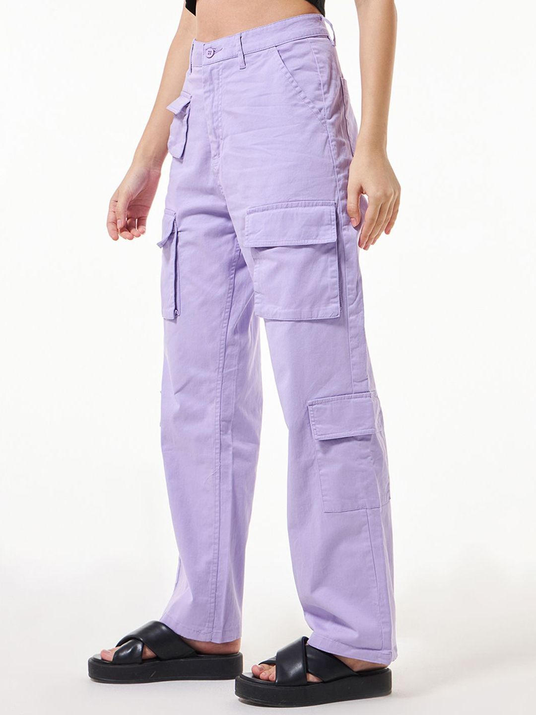 Bewakoof Women Cotton Oversized High-Rise Cargos Trousers