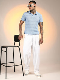 Campus Sutra Men Self Design Polo Collar Cotton T-shirt