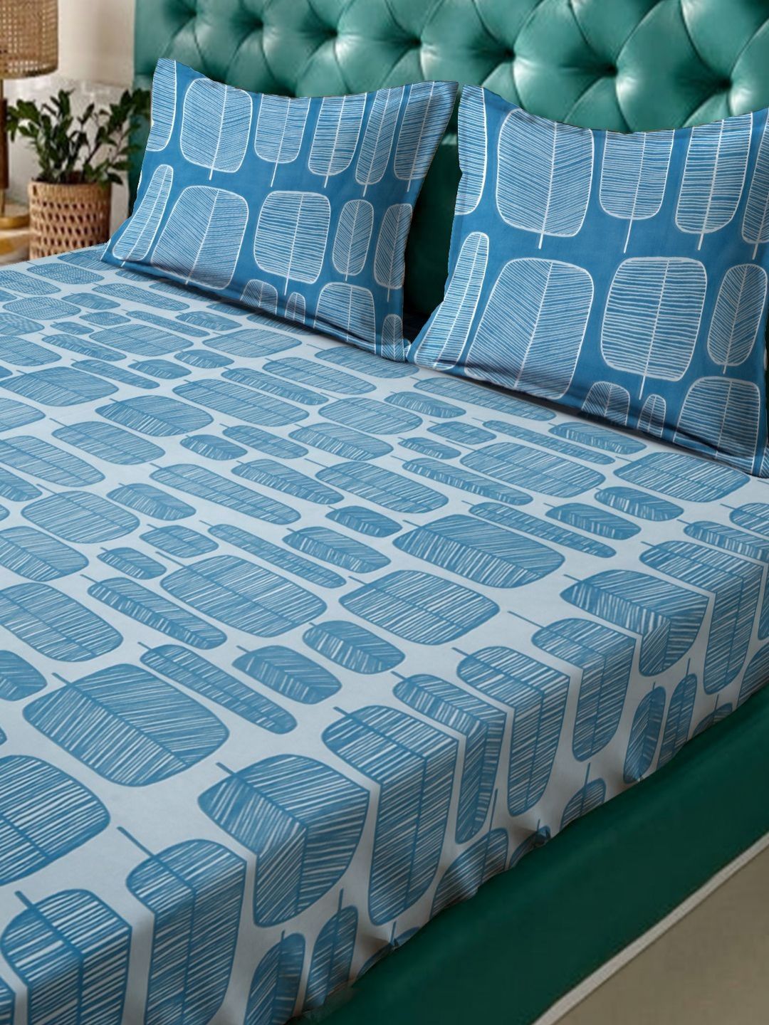 Myntra Elegant Homes Turquoise Blue Printed 300 TC King Bedsheet Set 2.50 m x 2.20m