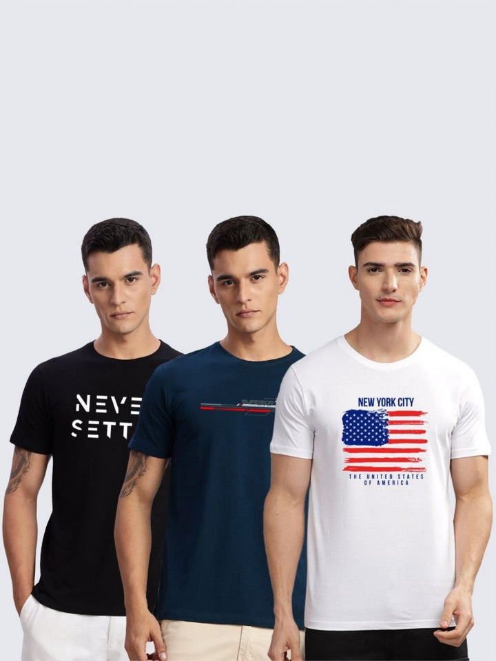 ADRO Men Pack Of 3 Men Graphic Printed T-shirt