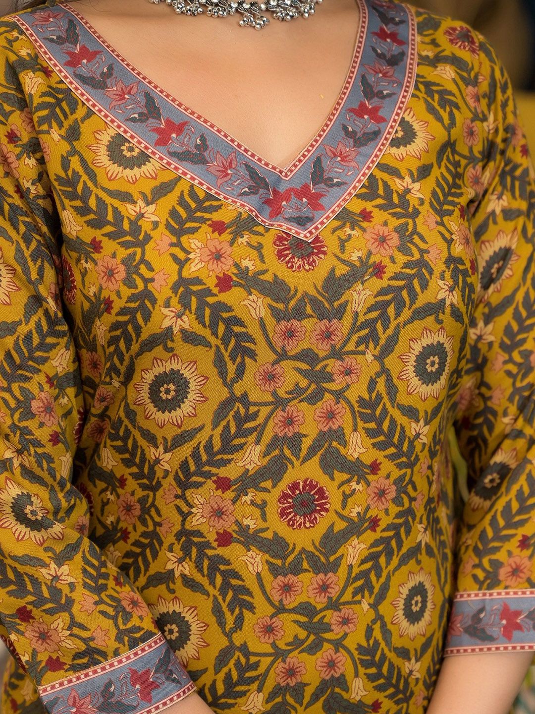 KALINI Floral Printed V Neck Straight Kurta With Salwar & Dupatta