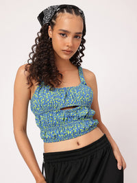 DressBerry Floral Blossom Cut-Out Smocked Crop Top