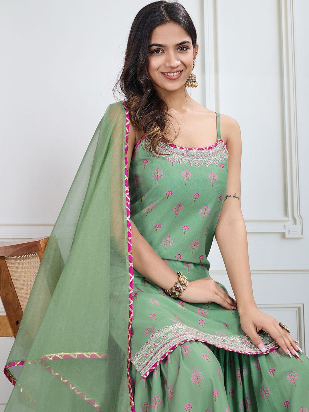 House of Pataudi Printed Kurti Sharara With Dupatta