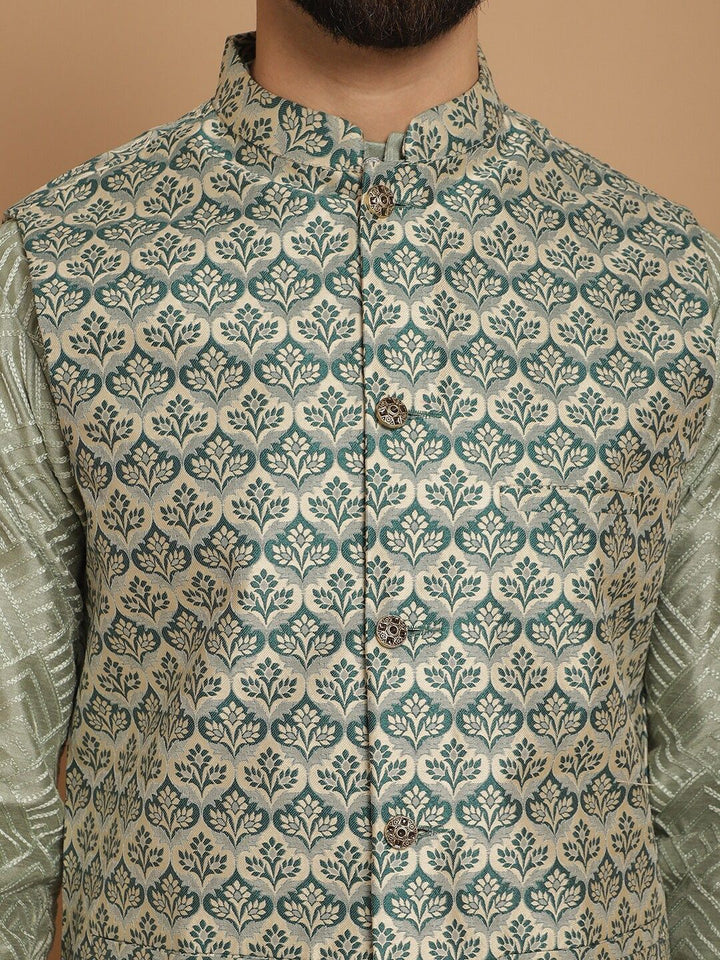 Anouk Mandarin Collar Embroidered Knee Length Regular Thread Work Kurta with Churidar