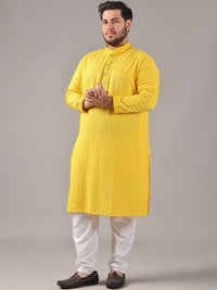 SOJANYA PLUS Size Floral Embroidered Band Collar Sequin Cotton Straight Kurta