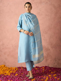 KALINI Floral Yoke Design Straight Thread Work Kurta with Trousers & Dupatta
