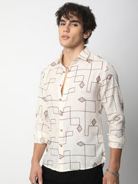 VASTRADO Men Classic Spread Collar Textured Cotton Slim Fit Casual Shirt