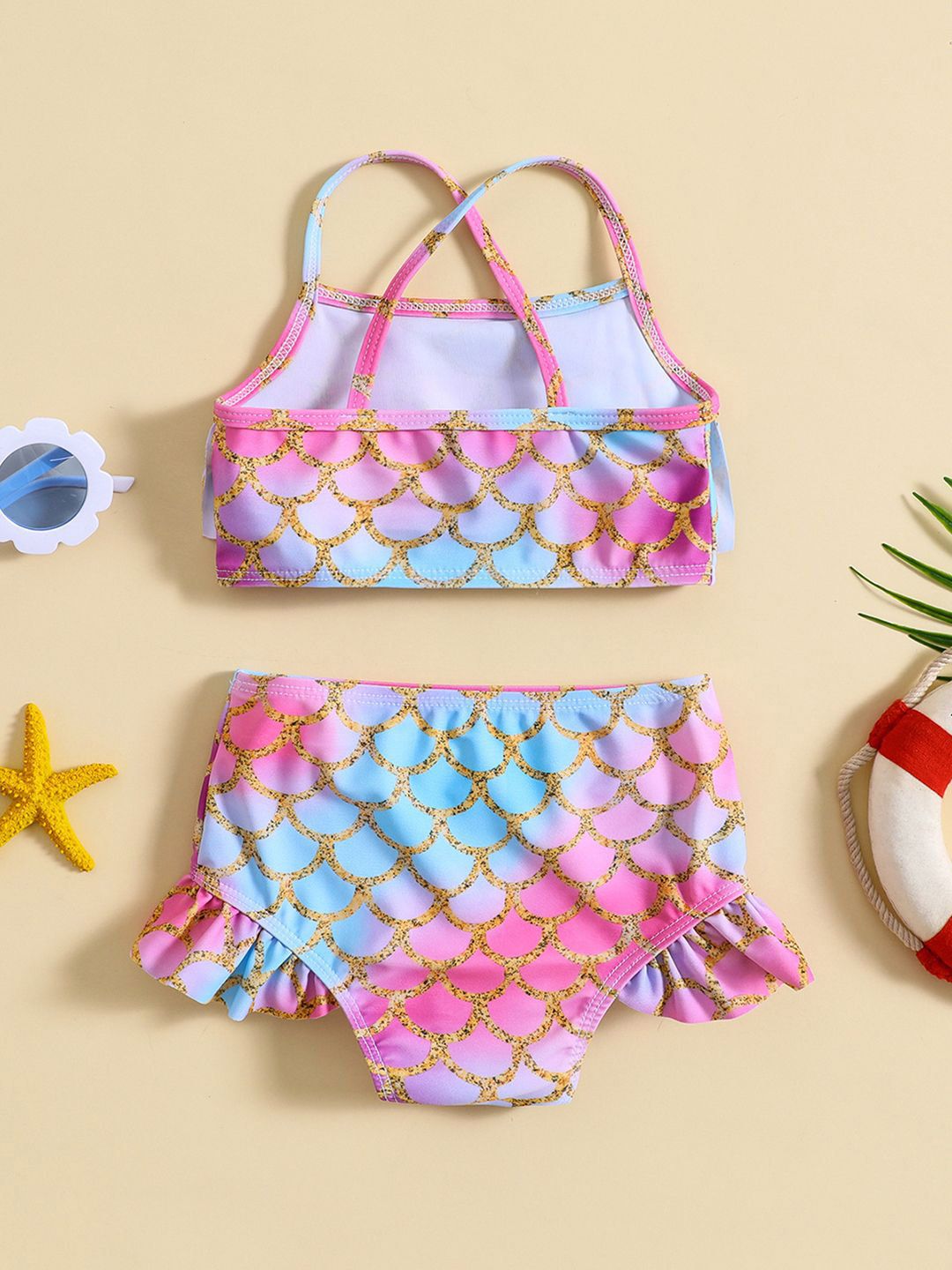 YK Girls Printed Top & Shorts Swim Set