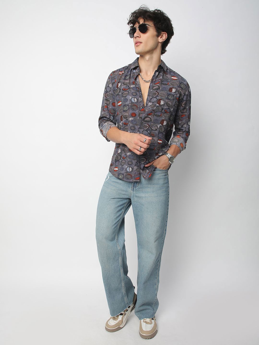 VASTRADO Men Classic Spread Collar Abstract Printed Slim Fit Casual Shirt