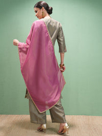Vishudh Women Ethnic Motifs Embroidered Regular Thread Work Kurta with Trousers & With Dupatta