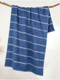 MYTRIDENT Blue & White Striped Cotton 450 GSM Bath Towel