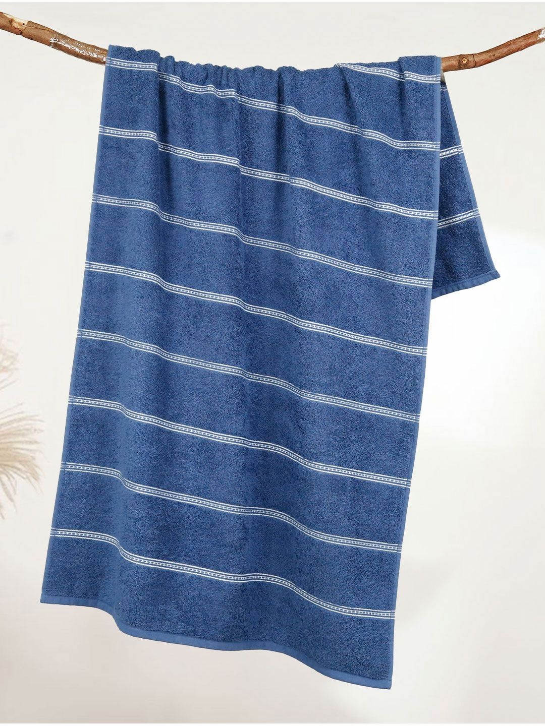 MYTRIDENT Blue & White Striped Cotton 450 GSM Bath Towel