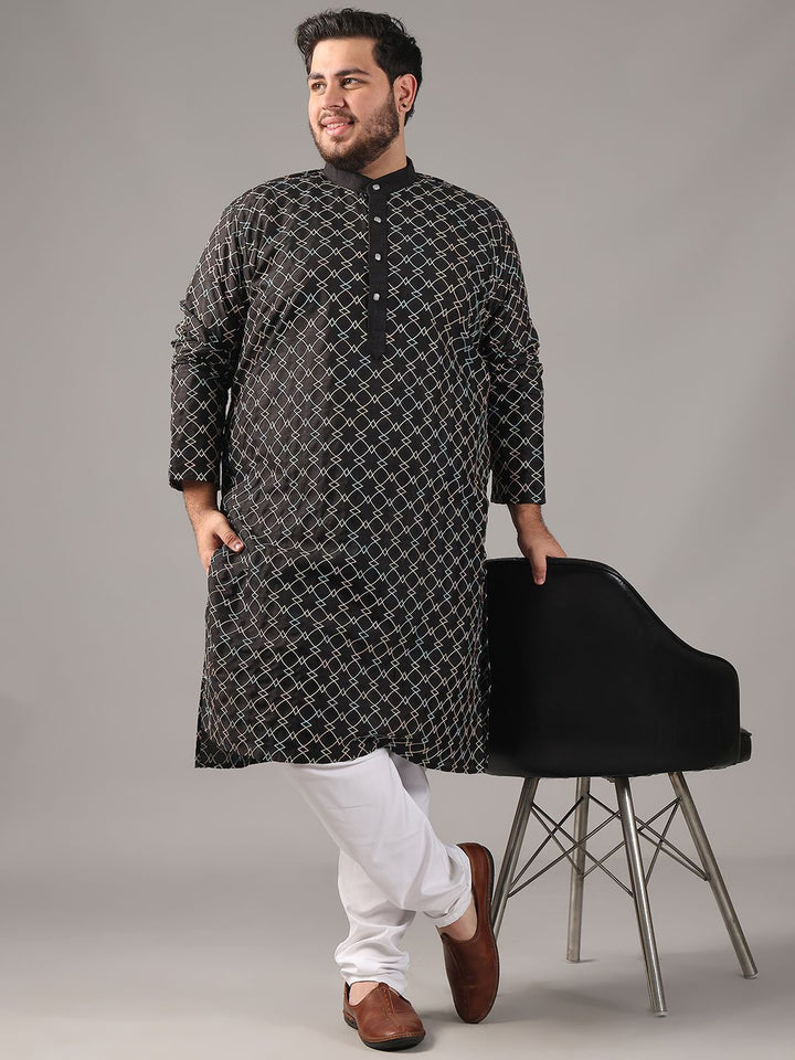 SOJANYA PLUS Plus Size Men Geometric Embroidered Pure Cotton Straight Kurta With Pyjamas