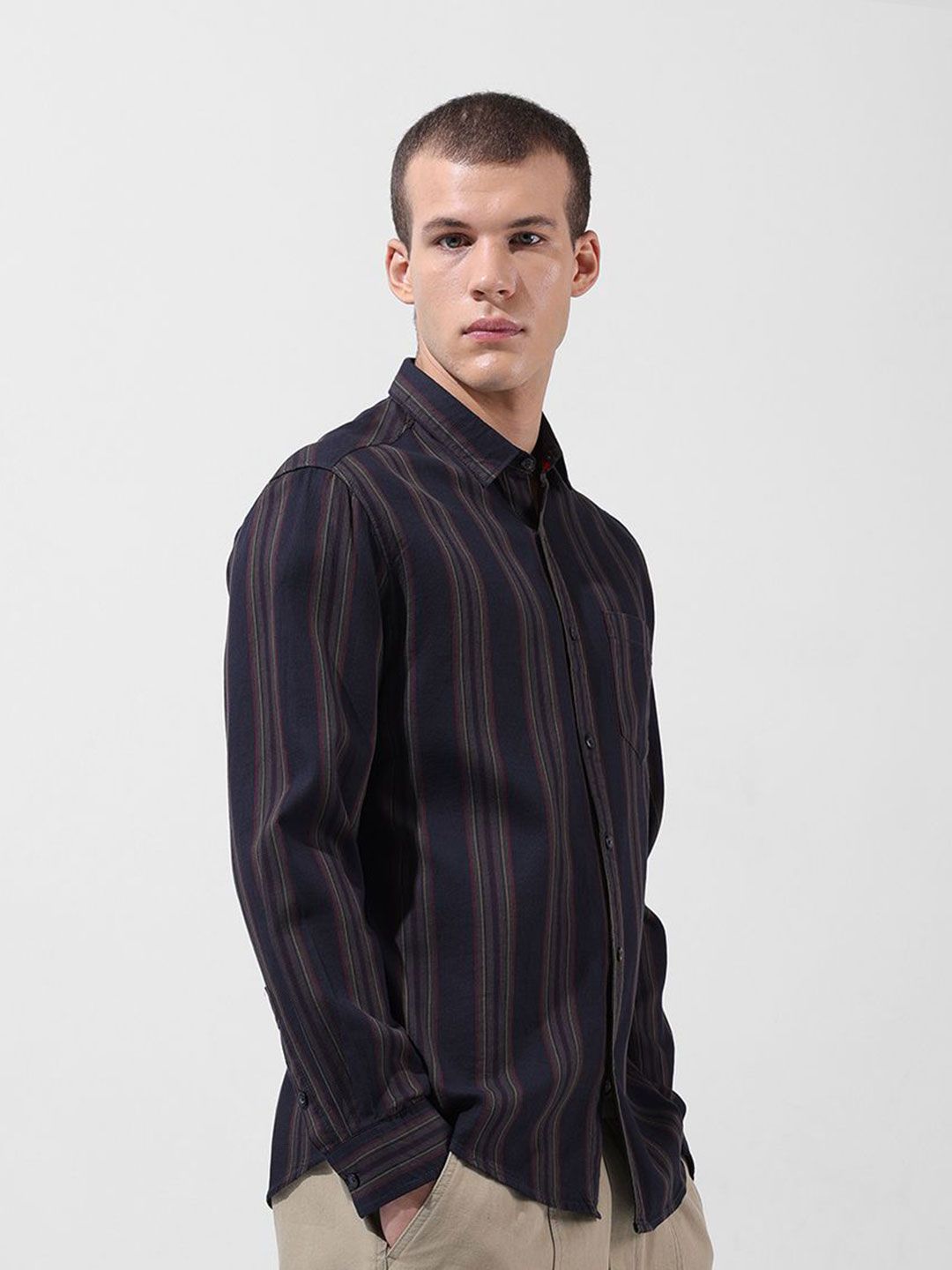 The Indian Garage Co Multi Stripes Striped Slim Fit Cotton Casual Shirt