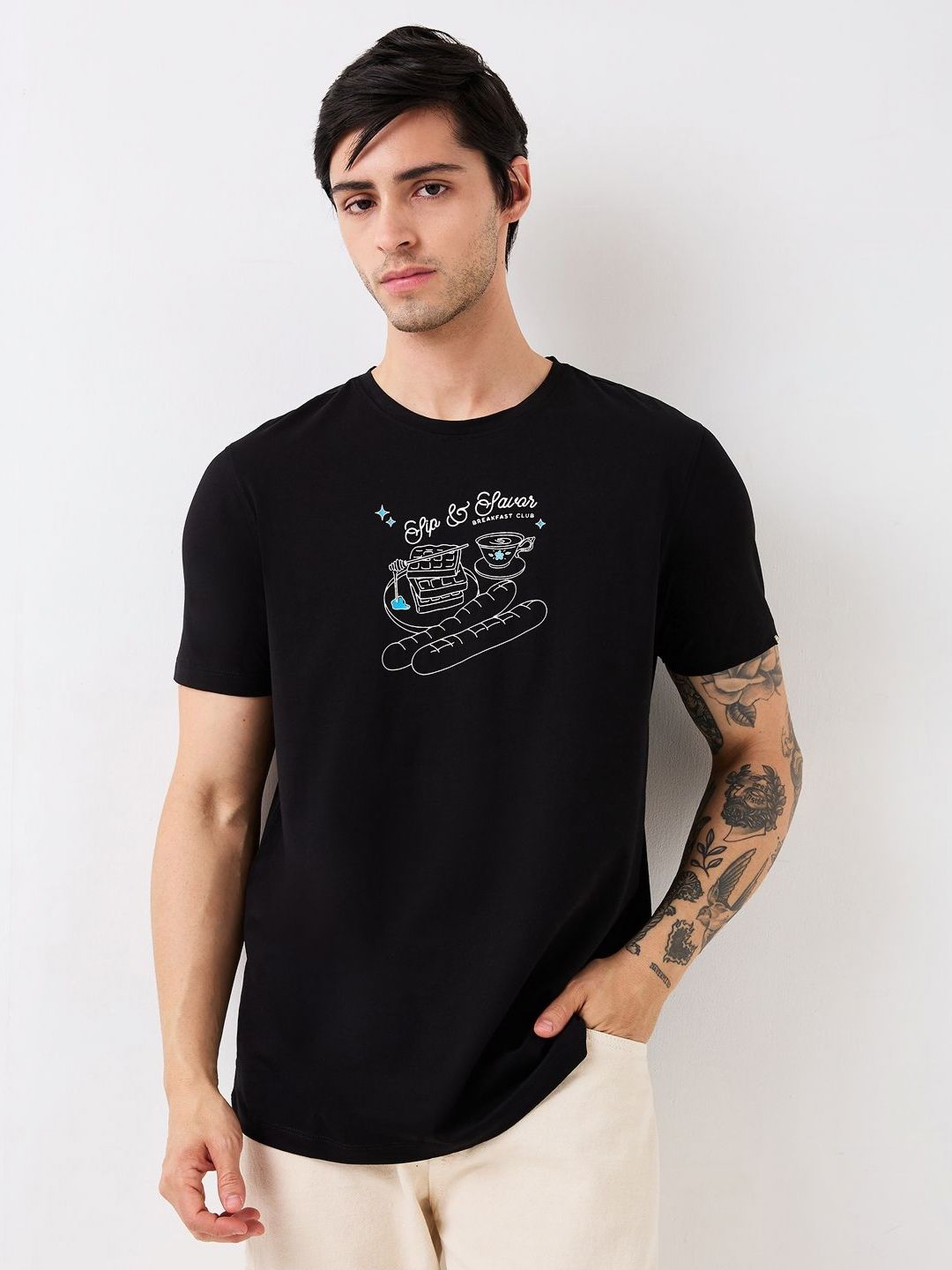 SPYKAR Men Graphic Printed Round Neck Cotton Slim Fit T-shirt