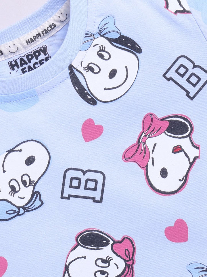 Happy Faces Girls Peanuts Printed Pure Cotton T-shirt
