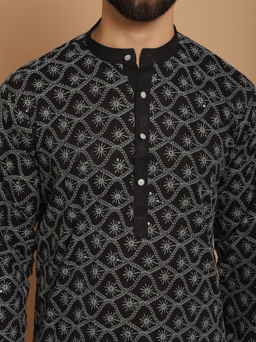 Anouk Ethnic Motifs Mandarin Collar Long Sleeves Pure Cotton Kurta Set
