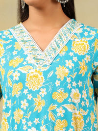 Mamicha Women Floral Printed Regular Thread Work Pure Cotton Kurta with Palazzos & With Dupatta