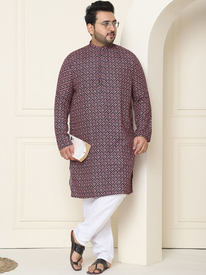 SOJANYA PLUS Ethnic Motifs Band Collar Straight Kurta With Pajamas