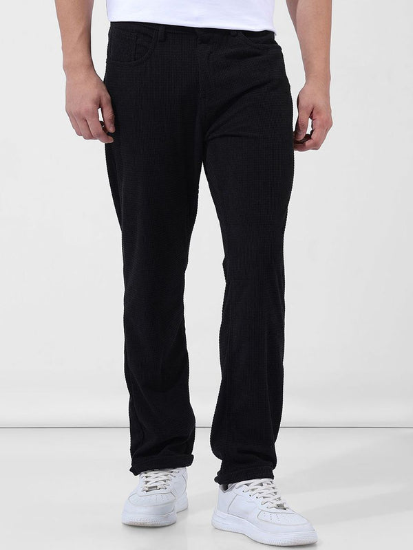 The Indian Garage Co Men Textured Straight Fit Trousers