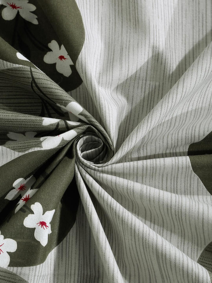 KLOTTHE Olive Floral Cotton Single Bedsheets