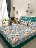 Aura Cream Colored & Blue Printed Set Cadar King 300 TC 2.5 m x 2.25 m