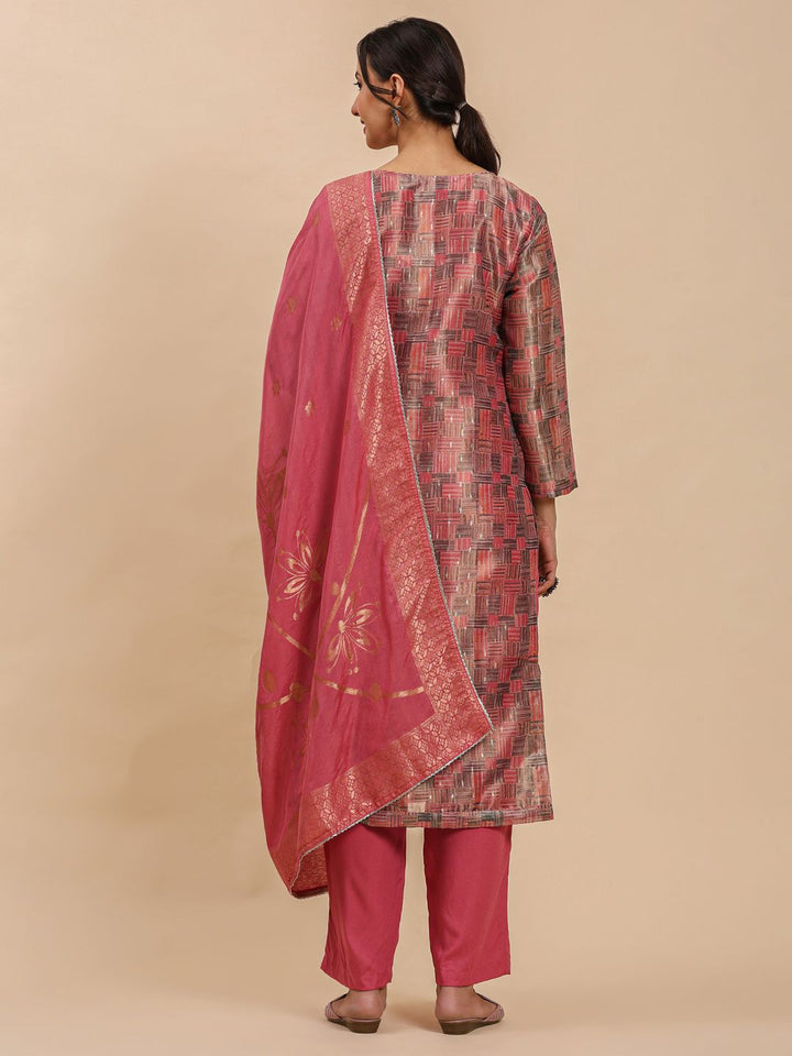 Mamicha Women Self Design Round Neck Kurti With Trousers And Dupatta