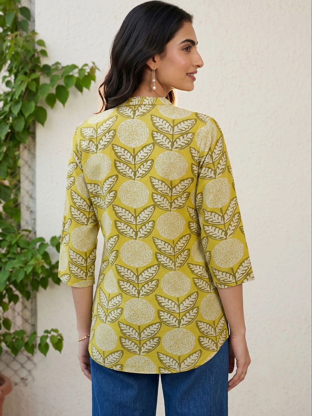 Mamicha Floral Print Mandarin Collar Top