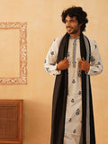 Jompers Floral Embroidered Mandarin Collar Thread Work Silk Kurta With Dupatta