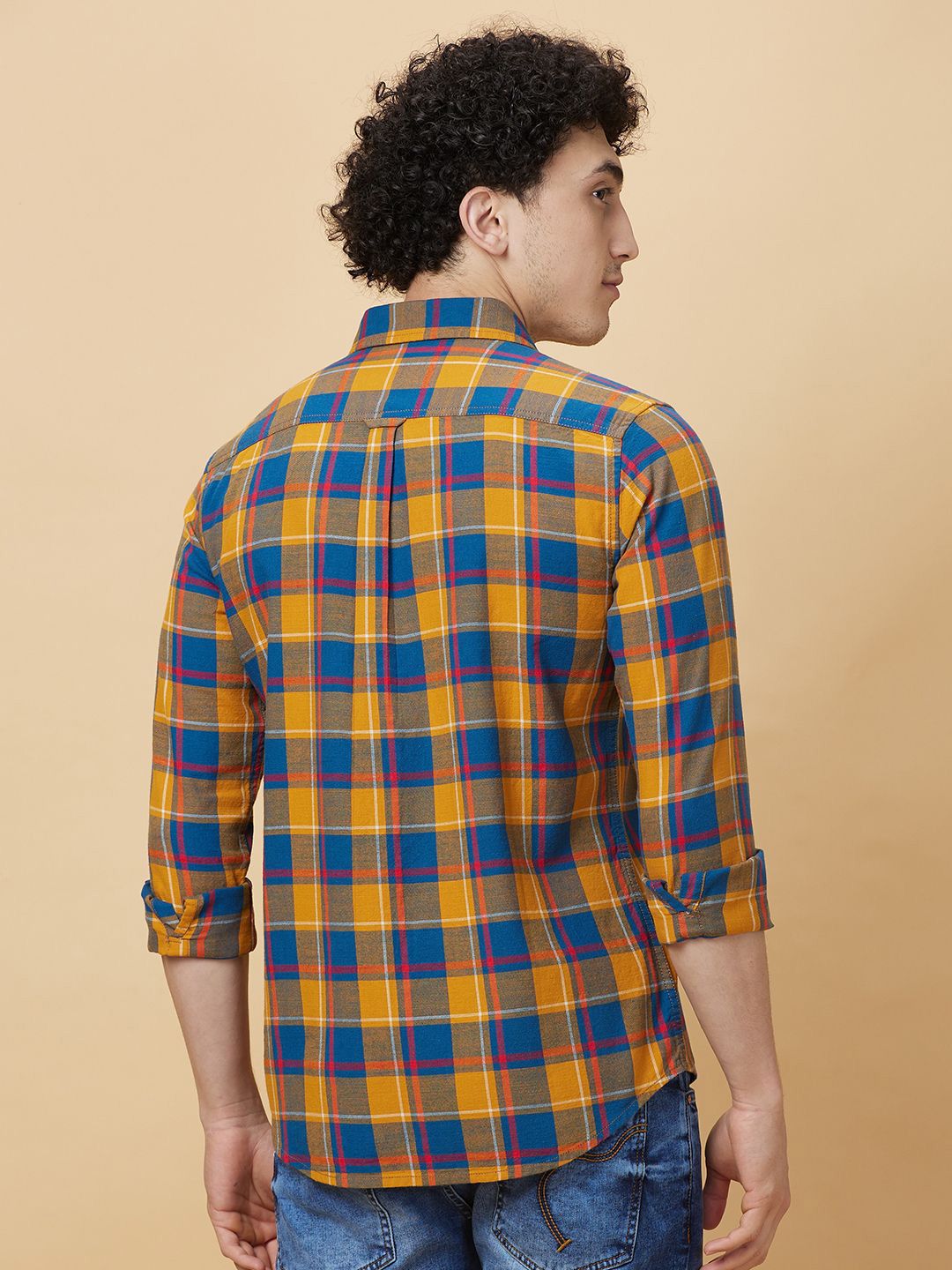 Being Human Men Classic Slim Fit Spread Collar Tartan Checked Cotton Casual Shirt